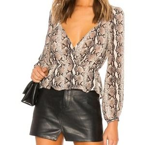 Revolve LPA Pinched Shoulder Snake Print Blouse Size M